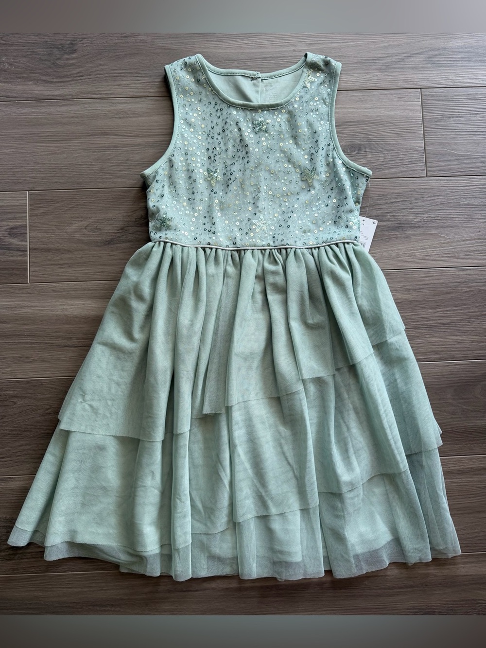 Sage green Sleeveless Sequin Tiered Girls' Dress